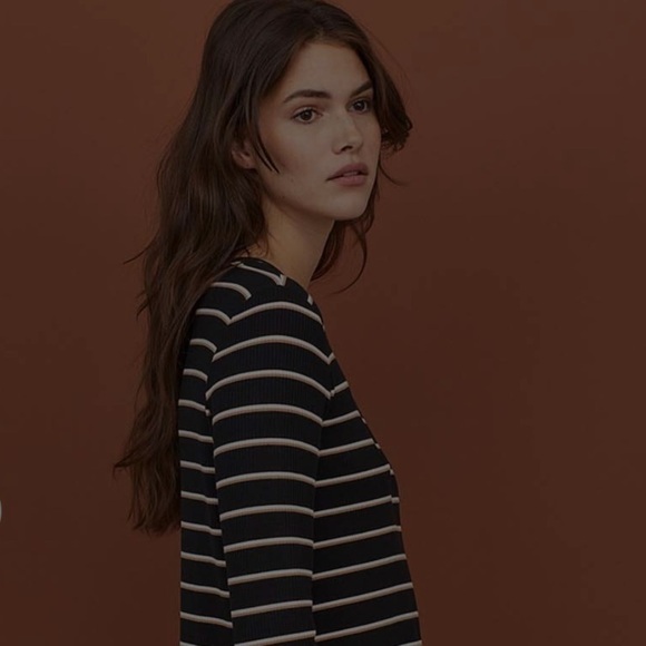 H&M Black White Stripe Ribbed Jersey Dress Size S - Picture 5 of 10